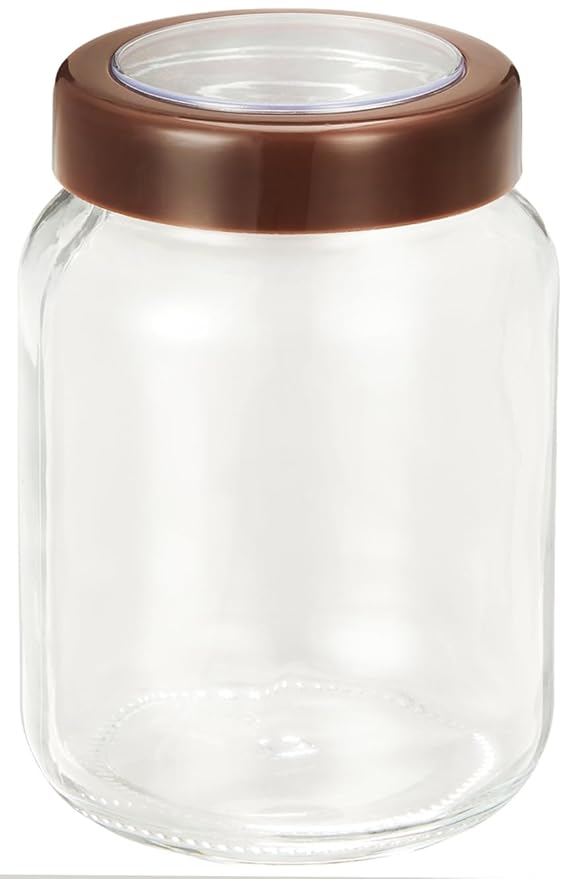 Solimo Glass Transparent Storage Jar with Brown Plastic Cap for Pickles, Spices | BPA Free | Set of 4 | 750 ml